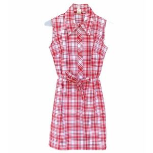 70's Collared Red White Plaid Dress by Beeline